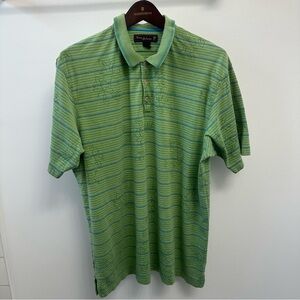Tommy Bahama 18 Golf Short Sleeve Green Stripe Polo Hawaiian Flowers Men’s Large